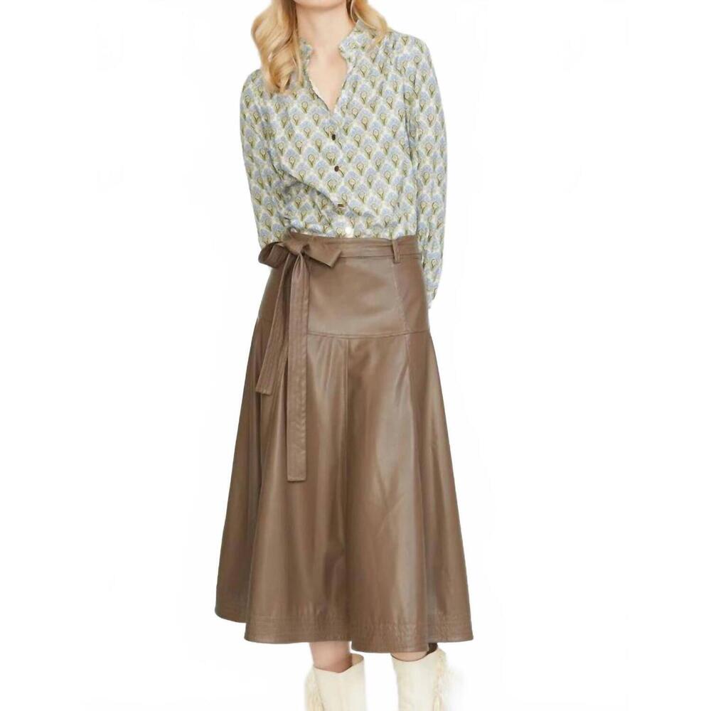 NEW STELLAH faux leather midi skirt in coffee